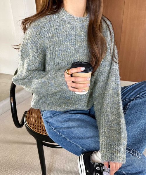 andme（アンドミー）の「【新色追加】ショート丈ミックスカラー長袖ニットトップス（ニット/セーター・レディース・グレー/ブラウン/グリーン/オレンジ/ブルー/ピンク/ベージュ・M）」の18枚目の写真