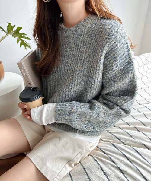 andme（アンドミー）の「【新色追加】ショート丈ミックスカラー長袖ニットトップス（ニット/セーター・レディース・グレー/ブラウン/グリーン/オレンジ/ブルー/ピンク/ベージュ・M）」の21枚目の写真