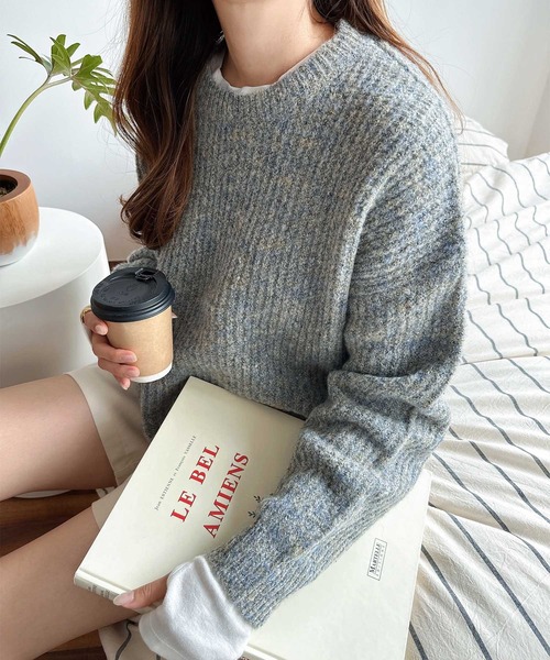 andme（アンドミー）の「【新色追加】ショート丈ミックスカラー長袖ニットトップス（ニット/セーター・レディース・グレー/ブラウン/グリーン/オレンジ/ブルー/ピンク/ベージュ・M）」の20枚目の写真