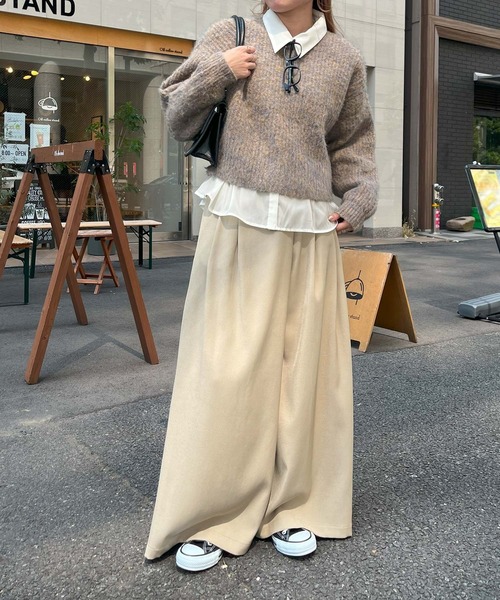 セール】【新色追加】ショート丈ミックスカラー長袖ニット