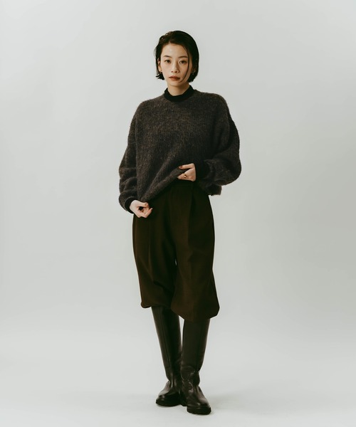 セール】【新色追加】ショート丈ミックスカラー長袖ニットトップス