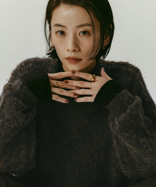 セール】【新色追加】ショート丈ミックスカラー長袖ニットトップス