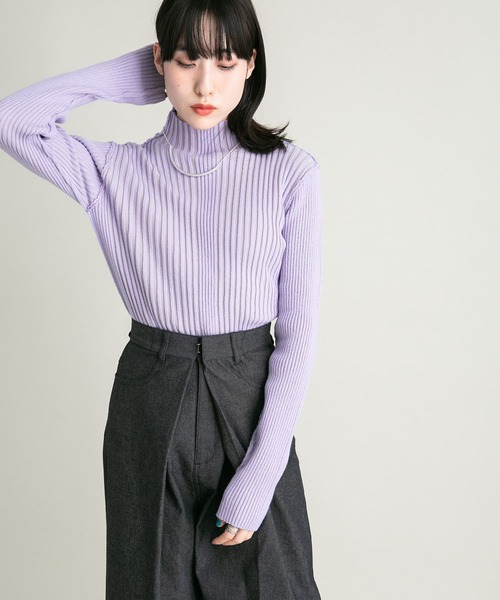 KBF（ケイビーエフ）の「illi ランダムRIBハイネックニット（ニット