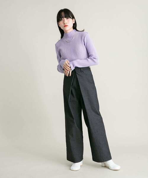 KBF（ケイビーエフ）の「illi　ランダムRIBハイネックニット（ニット/セーター・レディース・ベージュ/ライトグレー/ブルー/ブラック/ラベンダー・ONE）」の21枚目の写真
