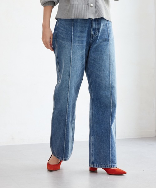 Chez toi（シェトワ）の「ピンタックワイドストレートデニム（デニムパンツ・レディース・サックスブルー/インディゴブルー・MEDIUM/SMALL）」の5枚目の写真