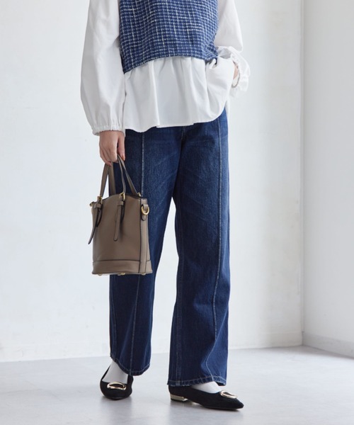 Chez toi（シェトワ）の「ピンタックワイドストレートデニム（デニムパンツ・レディース・サックスブルー/インディゴブルー・MEDIUM/SMALL）」の17枚目の写真