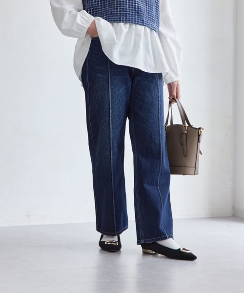 Chez toi（シェトワ）の「ピンタックワイドストレートデニム（デニムパンツ・レディース・サックスブルー/インディゴブルー・MEDIUM/SMALL）」の18枚目の写真