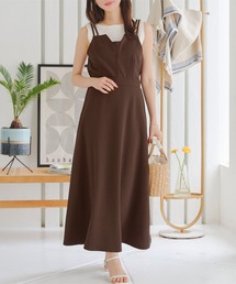[ ストレッチ×ノーアイロン ] 細見えストレッチデザインキャミワンピース