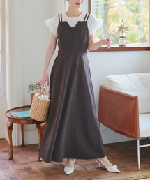 [ ストレッチ×ノーアイロン ] 細見えストレッチデザインキャミワンピース
