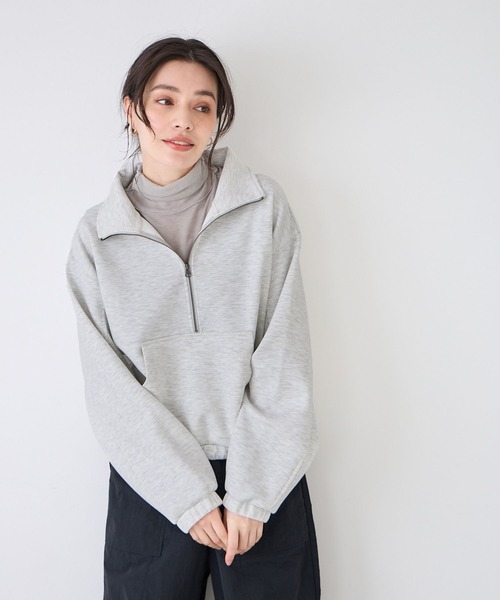 BAYFLOW(ベイフロー)の「ハーフZIPショートプルオーバー(スウェット・レディース・オレンジ/ダークブルー/ライトグレー/チャコール・FREE)」の2枚目の写真