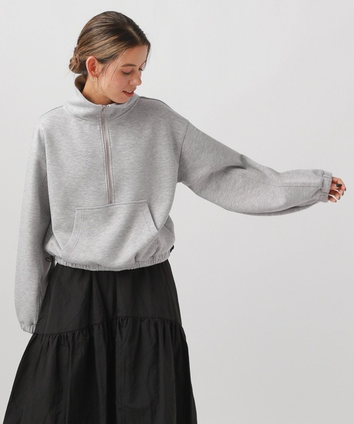 BAYFLOW(ベイフロー)の「ハーフZIPショートプルオーバー(スウェット・レディース・オレンジ/ダークブルー/ライトグレー/チャコール・FREE)」の9枚目の写真