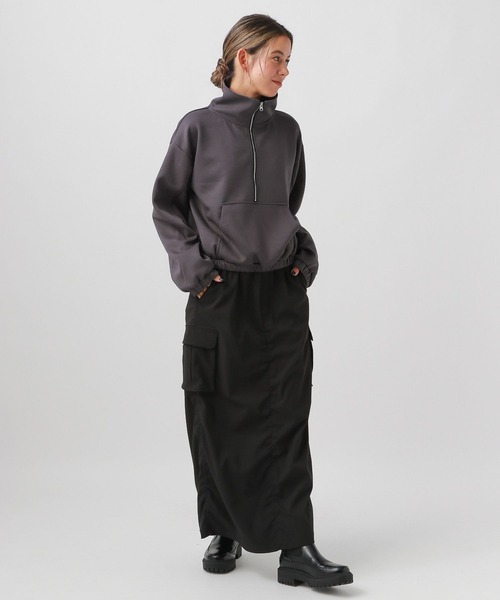 BAYFLOW(ベイフロー)の「ハーフZIPショートプルオーバー(スウェット・レディース・オレンジ/ダークブルー/ライトグレー/チャコール・FREE)」の11枚目の写真