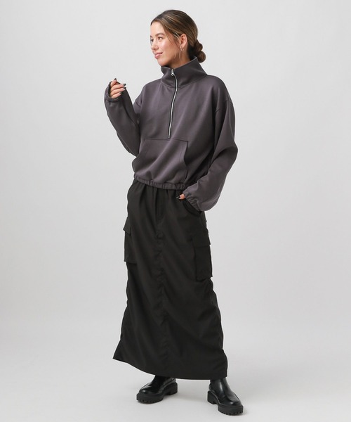 BAYFLOW(ベイフロー)の「ハーフZIPショートプルオーバー(スウェット・レディース・オレンジ/ダークブルー/ライトグレー/チャコール・FREE)」の12枚目の写真