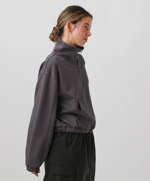 BAYFLOW(ベイフロー)の「ハーフZIPショートプルオーバー(スウェット・レディース・オレンジ/ダークブルー/ライトグレー/チャコール・FREE)」の14枚目の写真