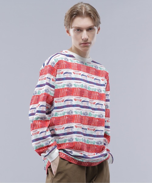 MANASTASH（マナスタッシュ）の「MANASTASH/マナスタッシュ/MTN STRIPE L/S TEE/マウンテンストライプロングスリーブTシャツ（Tシャツ/カットソー・メンズ・ブラック/レッド・XL/M/L/S）」の10枚目の写真