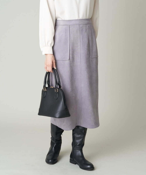a.v.v(アーヴェヴェ)の「スエードタッチナロースカート(スカート・レディース・チャコールグレー/ライトピンク・38/36/40/42/34)」の2枚目の写真