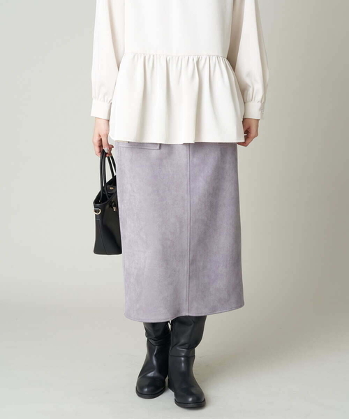a.v.v(アーヴェヴェ)の「スエードタッチナロースカート(スカート・レディース・チャコールグレー/ライトピンク・38/36/40/42/34)」の3枚目の写真
