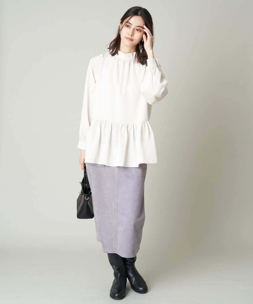 a.v.v(アーヴェヴェ)の「スエードタッチナロースカート(スカート・レディース・チャコールグレー/ライトピンク・38/36/40/42/34)」の4枚目の写真