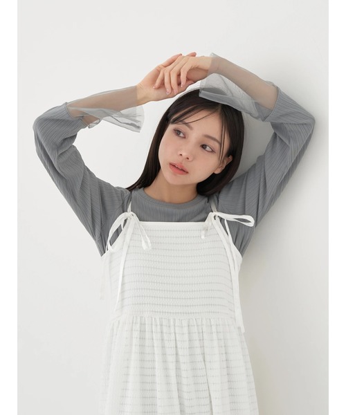 earth music&ecology(アースミュージックアンドエコロジー)の「表面感肩リボンキャミワンピース(ワンピース・レディース・オフホワイト/ミント・FREE)」の9枚目の写真