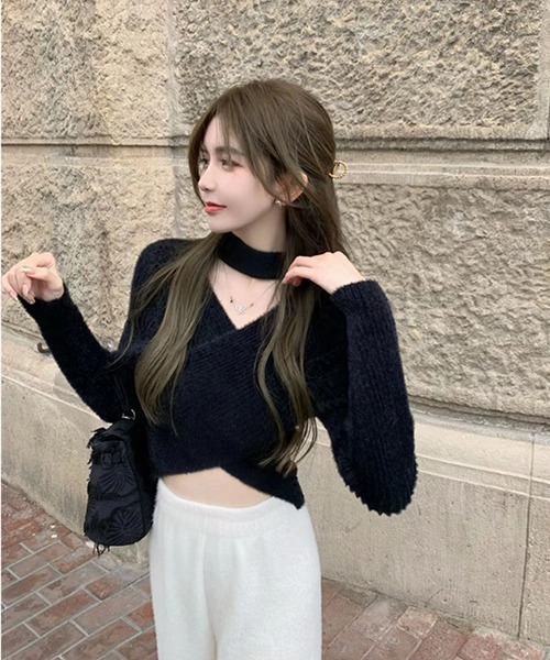 gossip!ロサンゼルス(ゴシップロサンゼルス)の「クロスデザイン ニットトップス(ニット/セーター・レディース・ピンク/ライトブルー/ブラック/ホワイト・FREE)」の13枚目の写真