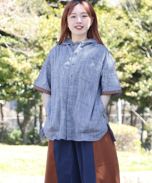 KRIFF MAYER Lady's Collection（クリフメイヤーレディースコレクション）の「チロリアン半袖シャツパーカー（シャツ/ブラウス・レディース・イエロー/ネイビー/カラフル/サックスブルー/オフホワイト・MEDIUM/LARGE）」の3枚目の写真