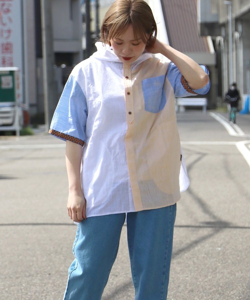 KRIFF MAYER Lady's Collection（クリフメイヤーレディースコレクション）の「チロリアン半袖シャツパーカー（シャツ/ブラウス・レディース・イエロー/ネイビー/カラフル/サックスブルー/オフホワイト・MEDIUM/LARGE）」の5枚目の写真