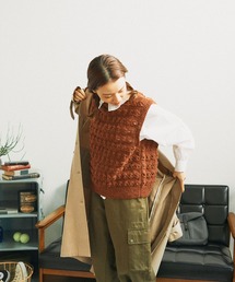 【WEB別注】ネパール手編み お花編みボーダーベスト
