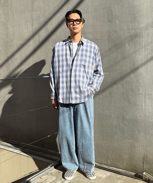 CIAOPANIC(チャオパニック)の「【ユニセックス】オンブレチェックシャツ(シャツ/ブラウス・レディース・ホワイト/イエロー/オレンジ/ブラック/サックスブルー/グレー/ブルー・MEDIUM/LARGE)」の10枚目の写真