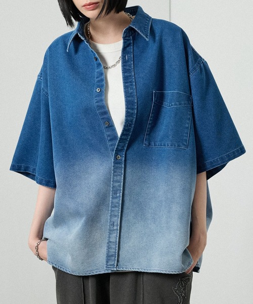 Alfred Alex(アルフレッドアレックス)の「【Alfred Alex】オーバーサイズヴィンテージメイクデニムシャツ(シャツ/ブラウス・メンズ・ブラック系/グレー/チャコール/ライトグレー/インディゴブルー/ブルー/ライトグレー系・M/L/S)」の7枚目の写真
