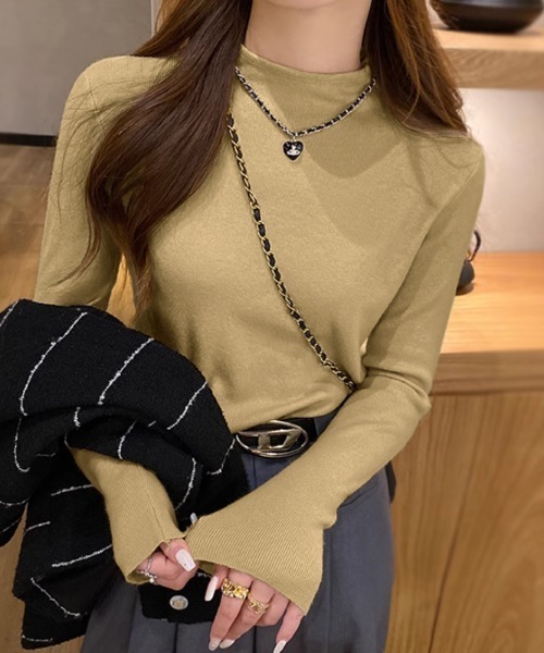 COCOMOMO(ココモモ)の「ハイネックニットトップス レイヤードトップス ニット ハイネック 長袖(ニット/セーター・レディース・ダークグレー/オレンジ/ホワイト/グリーン系/ブラウン/ライトブラウン/ブラック・FREE)」の6枚目の写真
