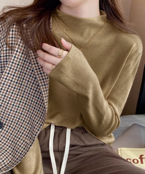 COCOMOMO(ココモモ)の「ハイネックニットトップス レイヤードトップス ニット ハイネック 長袖(ニット/セーター・レディース・ダークグレー/オレンジ/ホワイト/グリーン系/ブラウン/ライトブラウン/ブラック・FREE)」の5枚目の写真