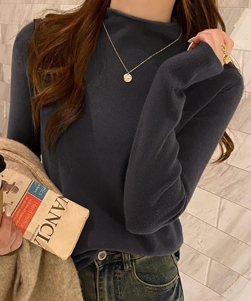 COCOMOMO(ココモモ)の「ハイネックニットトップス レイヤードトップス ニット ハイネック 長袖(ニット/セーター・レディース・ダークグレー/オレンジ/ホワイト/グリーン系/ブラウン/ライトブラウン/ブラック・FREE)」の4枚目の写真