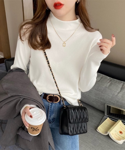 COCOMOMO(ココモモ)の「ハイネックニットトップス レイヤードトップス ニット ハイネック 長袖(ニット/セーター・レディース・ダークグレー/オレンジ/ホワイト/グリーン系/ブラウン/ライトブラウン/ブラック・FREE)」の17枚目の写真