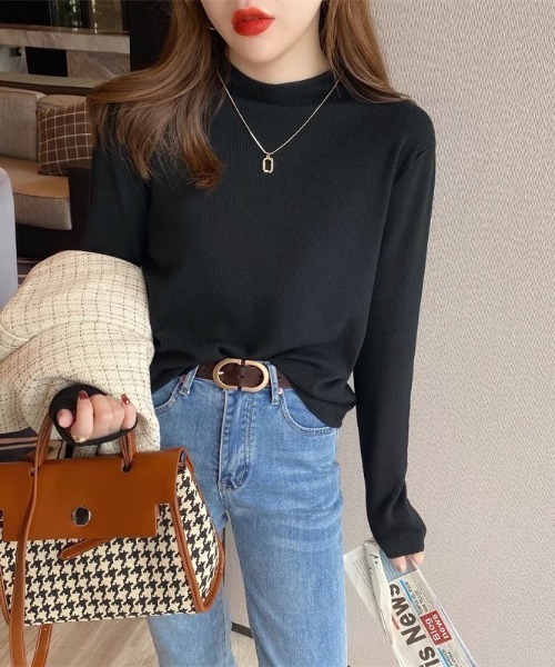 COCOMOMO(ココモモ)の「ハイネックニットトップス レイヤードトップス ニット ハイネック 長袖(ニット/セーター・レディース・ダークグレー/オレンジ/ホワイト/グリーン系/ブラウン/ライトブラウン/ブラック・FREE)」の15枚目の写真