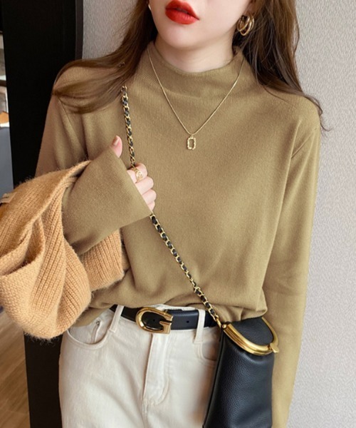 COCOMOMO(ココモモ)の「ハイネックニットトップス レイヤードトップス ニット ハイネック 長袖(ニット/セーター・レディース・ダークグレー/オレンジ/ホワイト/グリーン系/ブラウン/ライトブラウン/ブラック・FREE)」の14枚目の写真