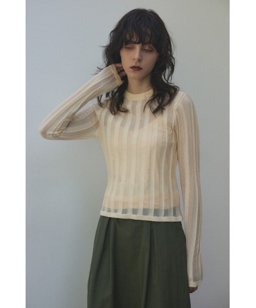 BLACK BY MOUSSY(ブラックバイマウジー)の「sheer stripe tops(シアーストライプトップス)(ニット/セーター・レディース・ネイビー/ブルー/オフホワイト/オレンジ・FREE)」の1枚目の写真