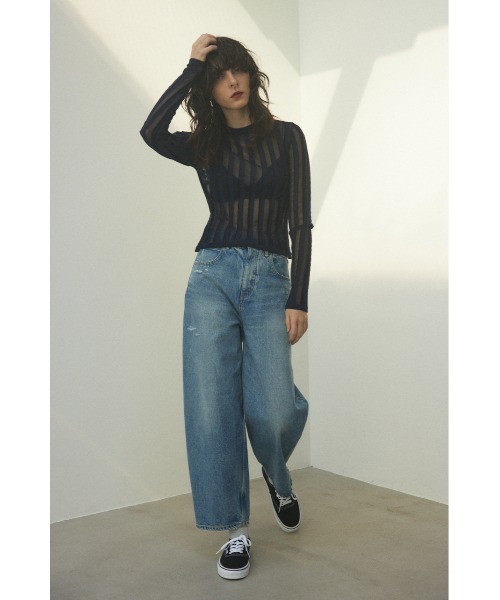 BLACK BY MOUSSY(ブラックバイマウジー)の「sheer stripe tops(シアーストライプトップス)(ニット/セーター・レディース・ネイビー/ブルー/オフホワイト/オレンジ・FREE)」の18枚目の写真