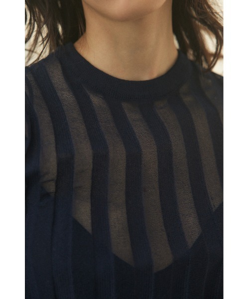 BLACK BY MOUSSY(ブラックバイマウジー)の「sheer stripe tops(シアーストライプトップス)(ニット/セーター・レディース・ネイビー/ブルー/オフホワイト/オレンジ・FREE)」の21枚目の写真