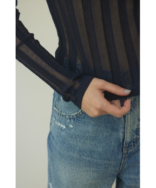 BLACK BY MOUSSY(ブラックバイマウジー)の「sheer stripe tops(シアーストライプトップス)(ニット/セーター・レディース・ネイビー/ブルー/オフホワイト/オレンジ・FREE)」の22枚目の写真