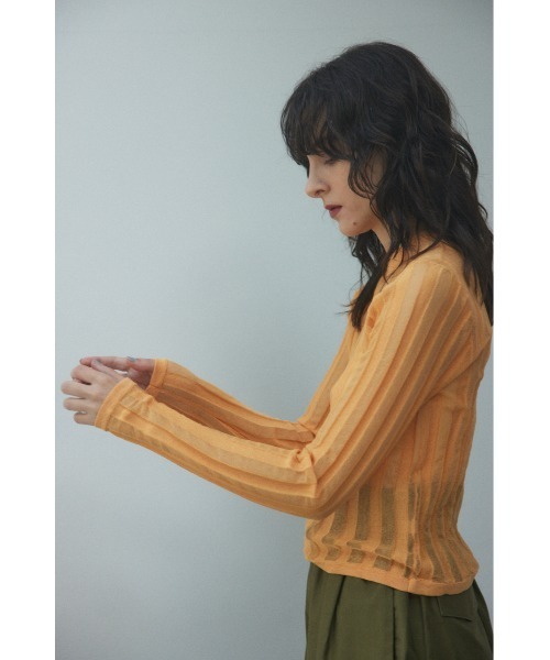 BLACK BY MOUSSY(ブラックバイマウジー)の「sheer stripe tops(シアーストライプトップス)(ニット/セーター・レディース・ネイビー/ブルー/オフホワイト/オレンジ・FREE)」の15枚目の写真