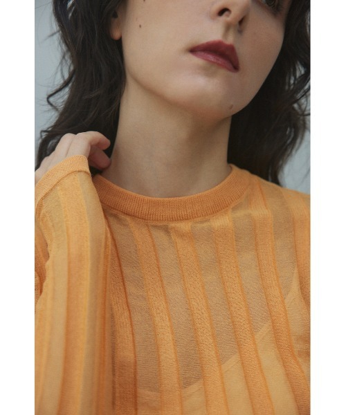 BLACK BY MOUSSY(ブラックバイマウジー)の「sheer stripe tops(シアーストライプトップス)(ニット/セーター・レディース・ネイビー/ブルー/オフホワイト/オレンジ・FREE)」の17枚目の写真