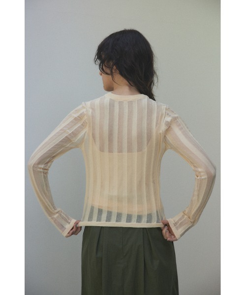 BLACK BY MOUSSY(ブラックバイマウジー)の「sheer stripe tops(シアーストライプトップス)(ニット/セーター・レディース・ネイビー/ブルー/オフホワイト/オレンジ・FREE)」の5枚目の写真