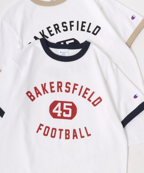 Champion(チャンピオン)の「Champion/チャンピオン コットンUSA カレッジロゴプリント ワンポイント刺繍 半袖Tシャツ/リンガーT/レディース メンズ(Tシャツ/カットソー・メンズ・ネイビー/ホワイト/ホワイト系その他/ホワイト系その他3/ホワイト系その他2/ホワイト系その他4/グリーン/イエロー/ブルー系その他/ブラック・M/L/XL)」の5枚目の写真