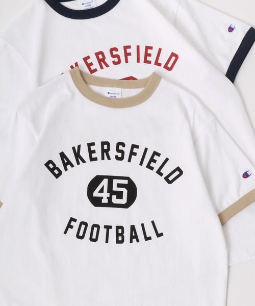 Champion(チャンピオン)の「Champion/チャンピオン コットンUSA カレッジロゴプリント ワンポイント刺繍 半袖Tシャツ/リンガーT/レディース メンズ(Tシャツ/カットソー・メンズ・ネイビー/ホワイト/ホワイト系その他/ホワイト系その他3/ホワイト系その他2/ホワイト系その他4/グリーン/イエロー/ブルー系その他/ブラック・M/L/XL)」の6枚目の写真