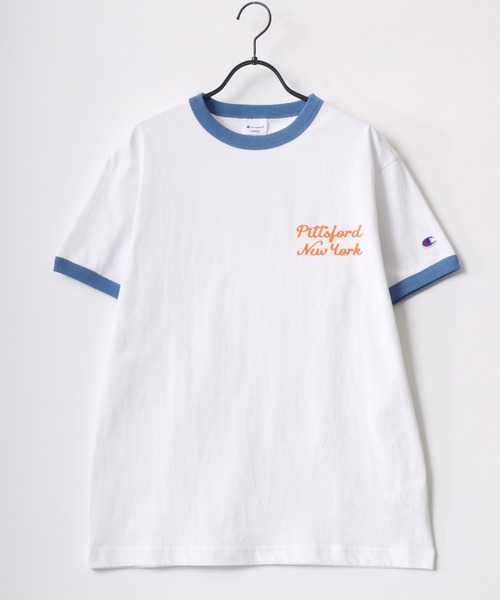 Champion(チャンピオン)の「Champion/チャンピオン コットンUSA カレッジロゴプリント ワンポイント刺繍 半袖Tシャツ/リンガーT/レディース メンズ(Tシャツ/カットソー・メンズ・ネイビー/ホワイト/ホワイト系その他/ホワイト系その他3/ホワイト系その他2/ホワイト系その他4/グリーン/イエロー/ブルー系その他/ブラック・M/L/XL)」の22枚目の写真