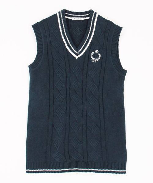 NICOLE CLUB（ニコル　クラブ）の「配色ケーブルニットベスト（ベスト・レディース・グリーン/ブラック/オフホワイト・FREE）」の4枚目の写真