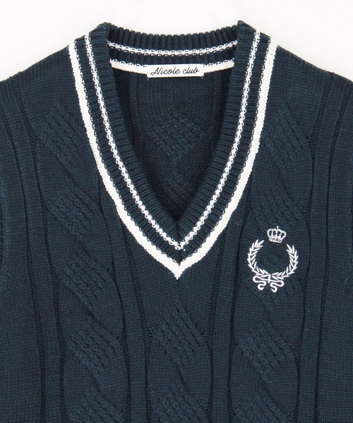 NICOLE CLUB（ニコル　クラブ）の「配色ケーブルニットベスト（ベスト・レディース・グリーン/ブラック/オフホワイト・FREE）」の7枚目の写真