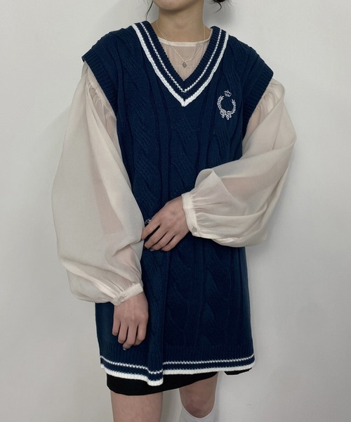 NICOLE CLUB（ニコル　クラブ）の「配色ケーブルニットベスト（ベスト・レディース・グリーン/ブラック/オフホワイト・FREE）」の18枚目の写真