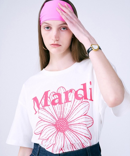 Mardi Mercredi(マルディメクルディ)の「TSHIRT FLOWERMARDI / Tシャツ フラワーマルディ(Tシャツ/カットソー・レディース・ブラック×イエロー/ホワイト系その他/ホワイト×グリーン/スカイブルー系1・FREE)」の22枚目の写真