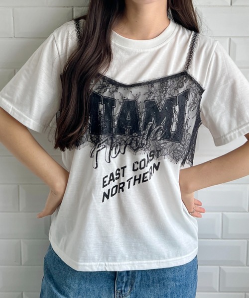 セール】レースキャミレイヤードロゴTシャツ（Tシャツ